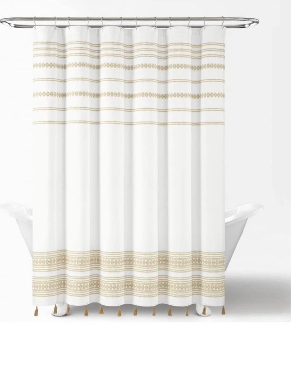 Lush Decor Breezy Chic Tassel Jacquard Eco-Friendly Cotton Shower Curtain